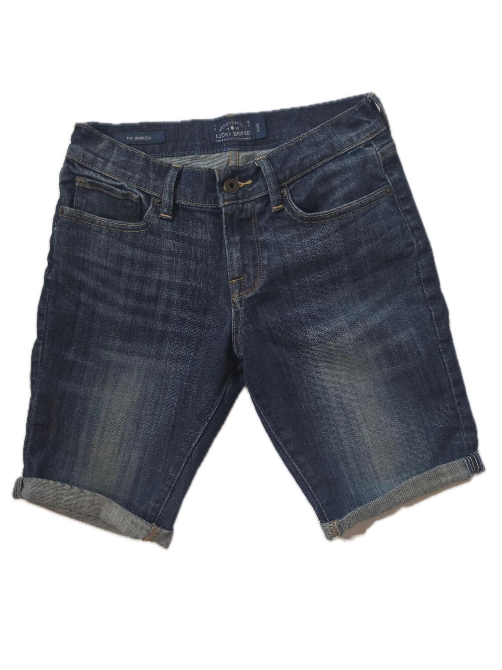 Lucky Brand Bermuda Shorts Womens 0/25 Blue Denim 5-Pocket Flat Front Zip